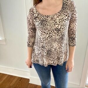 Anthropologie W5 Animal Leopard Print Scoop Neck 3/4 Sleeve Top Size Small